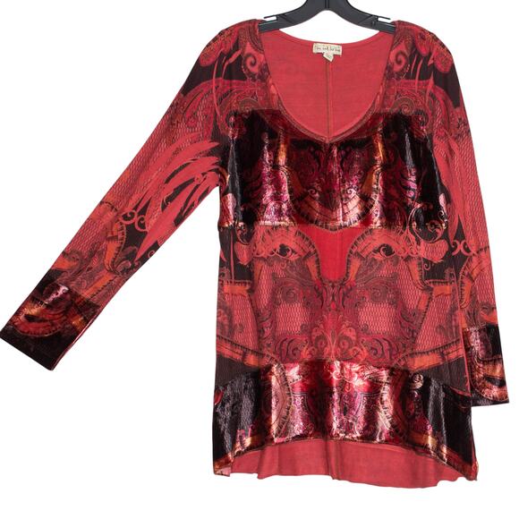 Tunic Sweater Velvet Whimsigoth Boho Romantic Goth Festival Red Black Size Large - Picture 6 of 7
